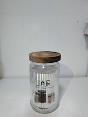 Ribbed Glass Storage Jar with Wooden Covers - Round, 500ML image