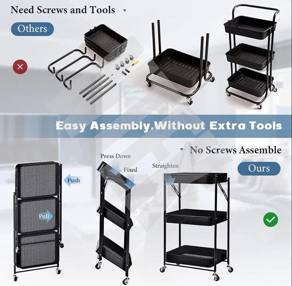 Collapsible 3 Tier Metal Cart image 1