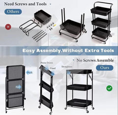 Collapsible 3 Tier Metal Cart image 1