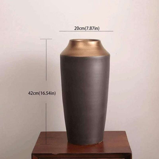 Decorative Vase with a Matte Black finish and Gold Rim