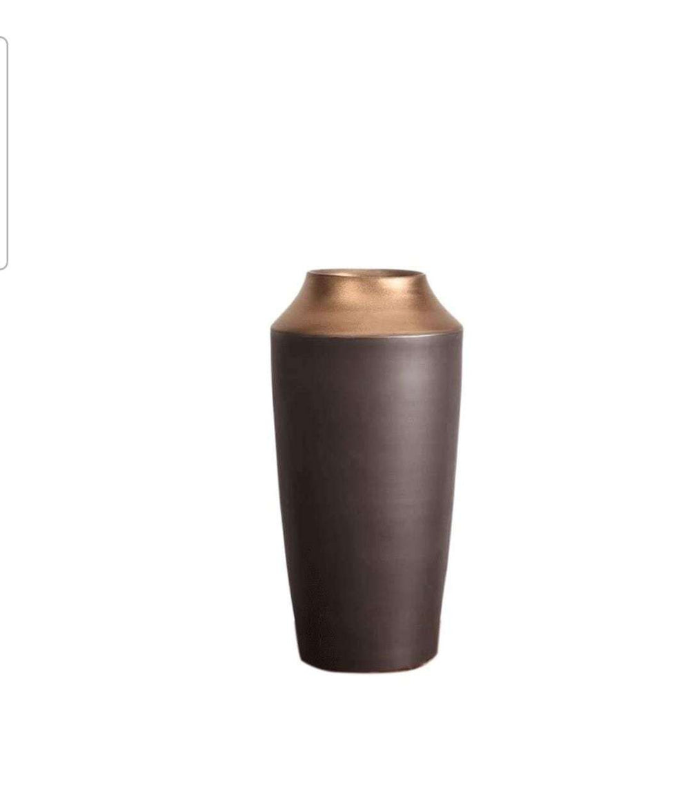 Decorative Vase with a Matte Black finish and Gold Rim image 0