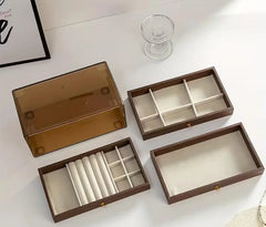 3 Drawer Wooden Accessories Organizer with Clear Lid