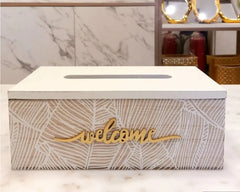 Embossed Wooden Welcome Tissue Box