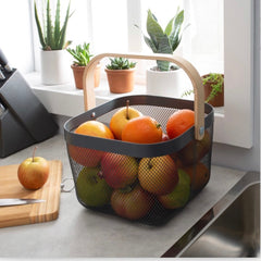 Metal Basket with Wood Finish Handle - Large, Pink image