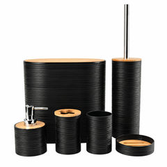 Ribbed Black & Bamboo 6-Piece Bathroom Accessory Set