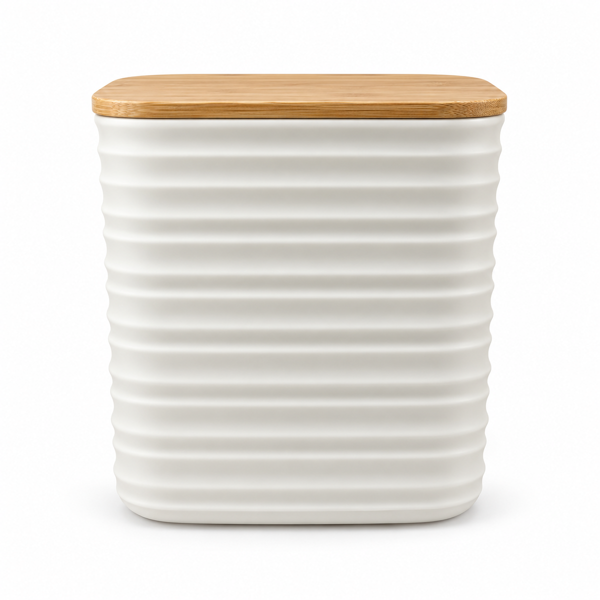 Ribbed Plastic Storage Canister with Bamboo Lid