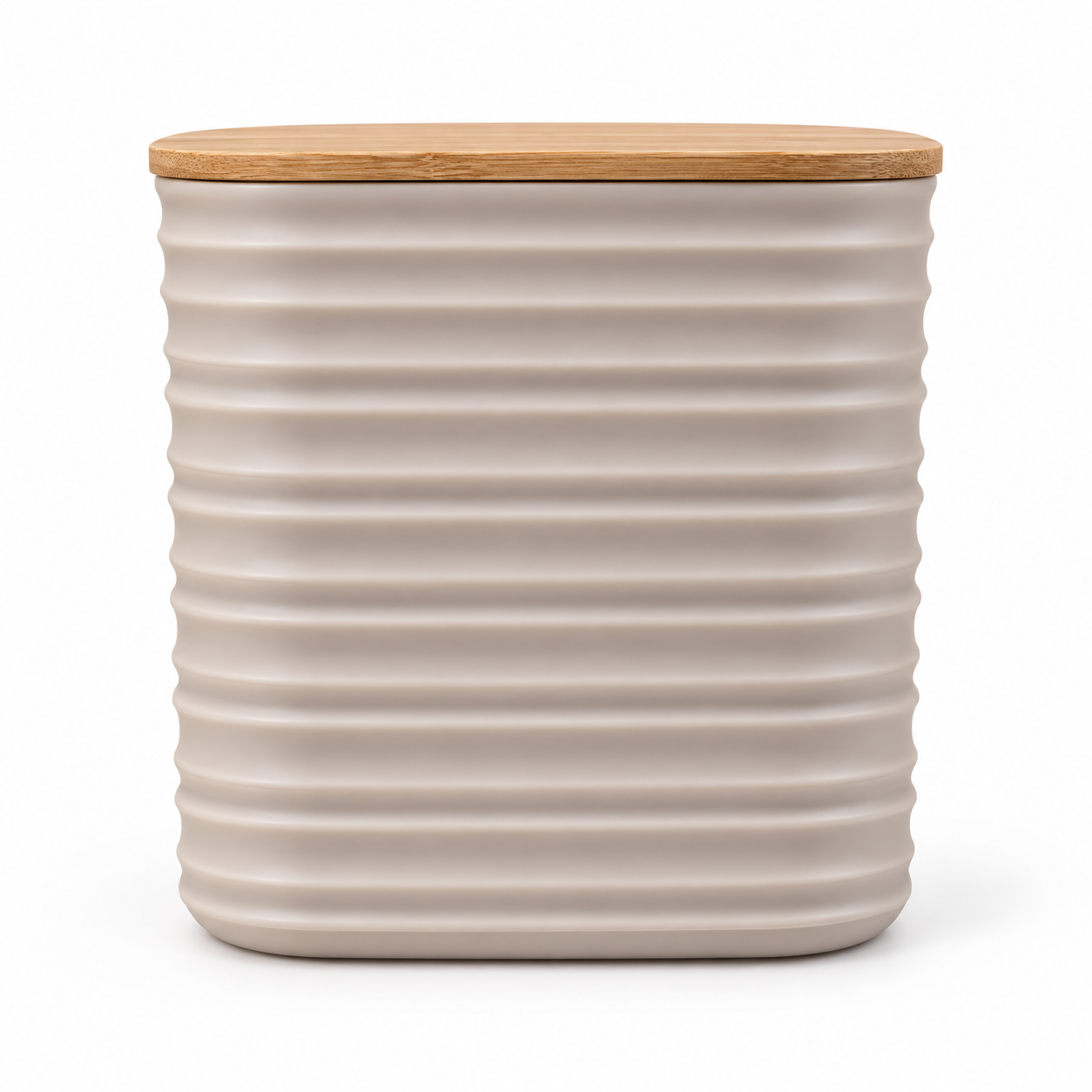 Ribbed Plastic Storage Canister with Bamboo Lid