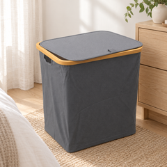 Collapsible Fabric Storage Basket with Lid – Grey
