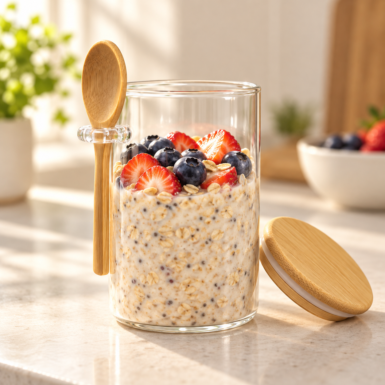 Glass Storage Jar with Bamboo Lid & Spoon