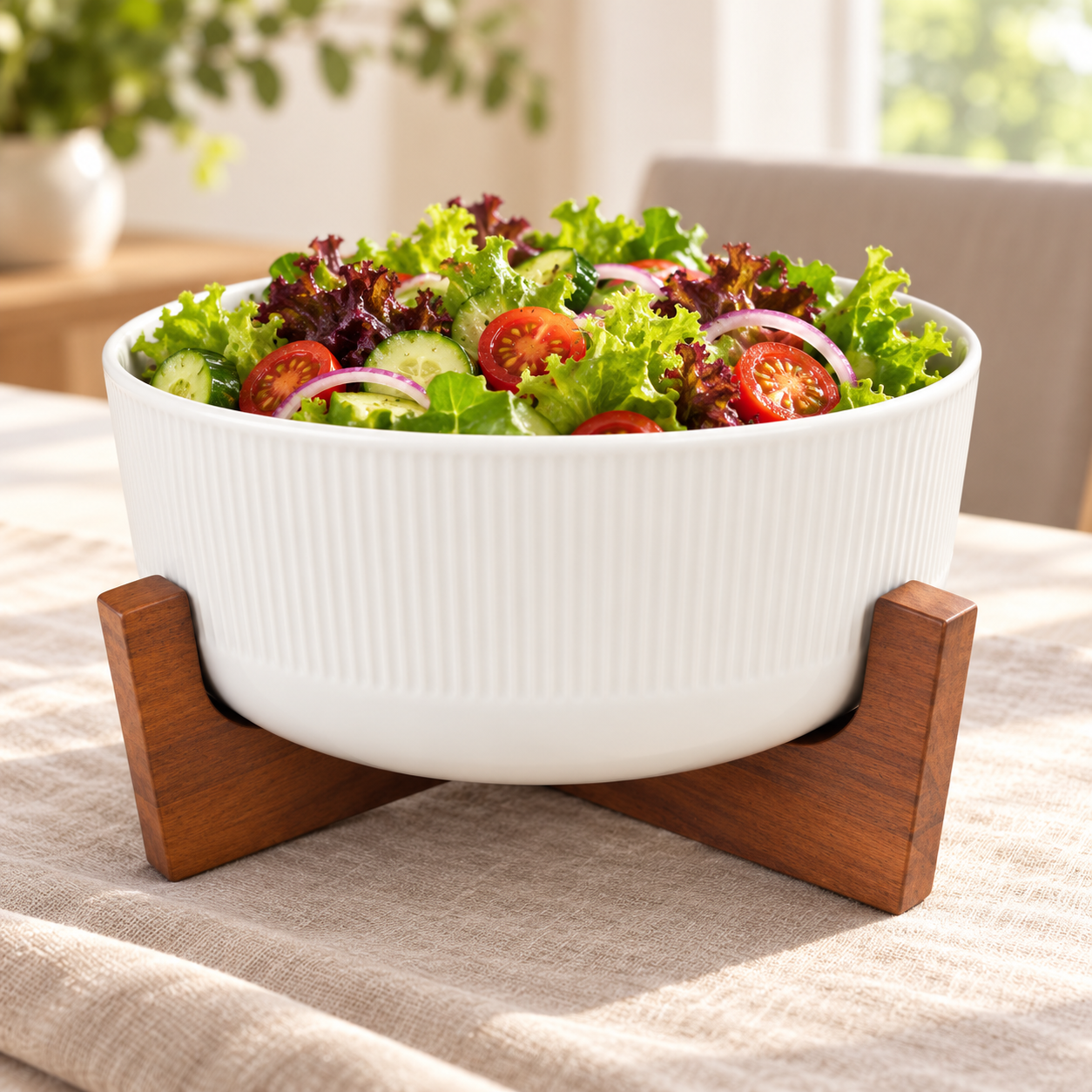 Danny Home Porcelain Salad Bowl with Stand