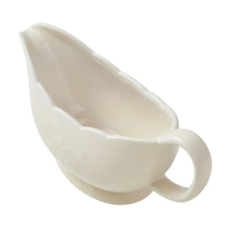 Pioneer Woman Toni 5-Piece Stoneware Butter Dish, Gravy Boat, and Salt &amp; Pepper Serve Set, Linen image 2