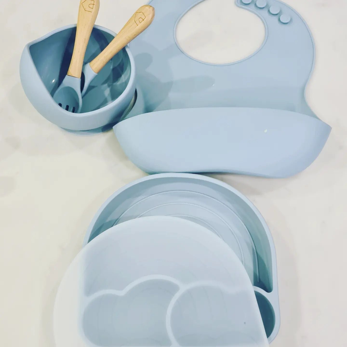 Silicone Baby Tableware - Plate and Fork, Blue image