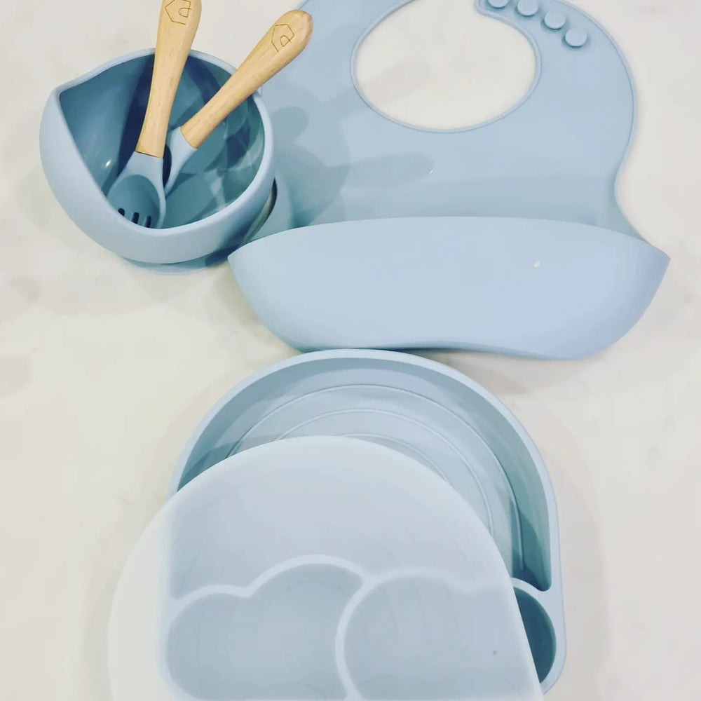 Silicone Baby Tableware - Plate and Fork, Blue image