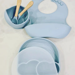 Silicone Baby Tableware - Plate and Fork, Blue image