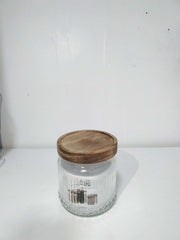 Ribbed Glass Storage Jar with Wooden Covers image 4