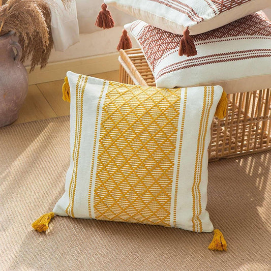Boho Knit Throw Pillow With Tassels image 1