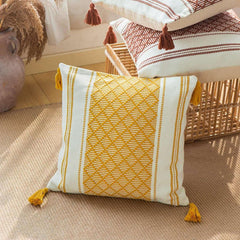 Boho Knit Throw Pillow With Tassels image 1