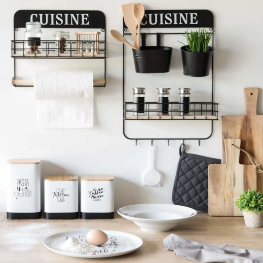 Black & Wood Kitchen Shelf & Towel Holder image 0