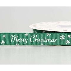 Narrow Christmas Ribbon 1.6cm x 2.7m - Green and White Merry Christmas image