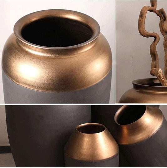 Decorative Vase with a Matte Black finish and Gold Rim image 2