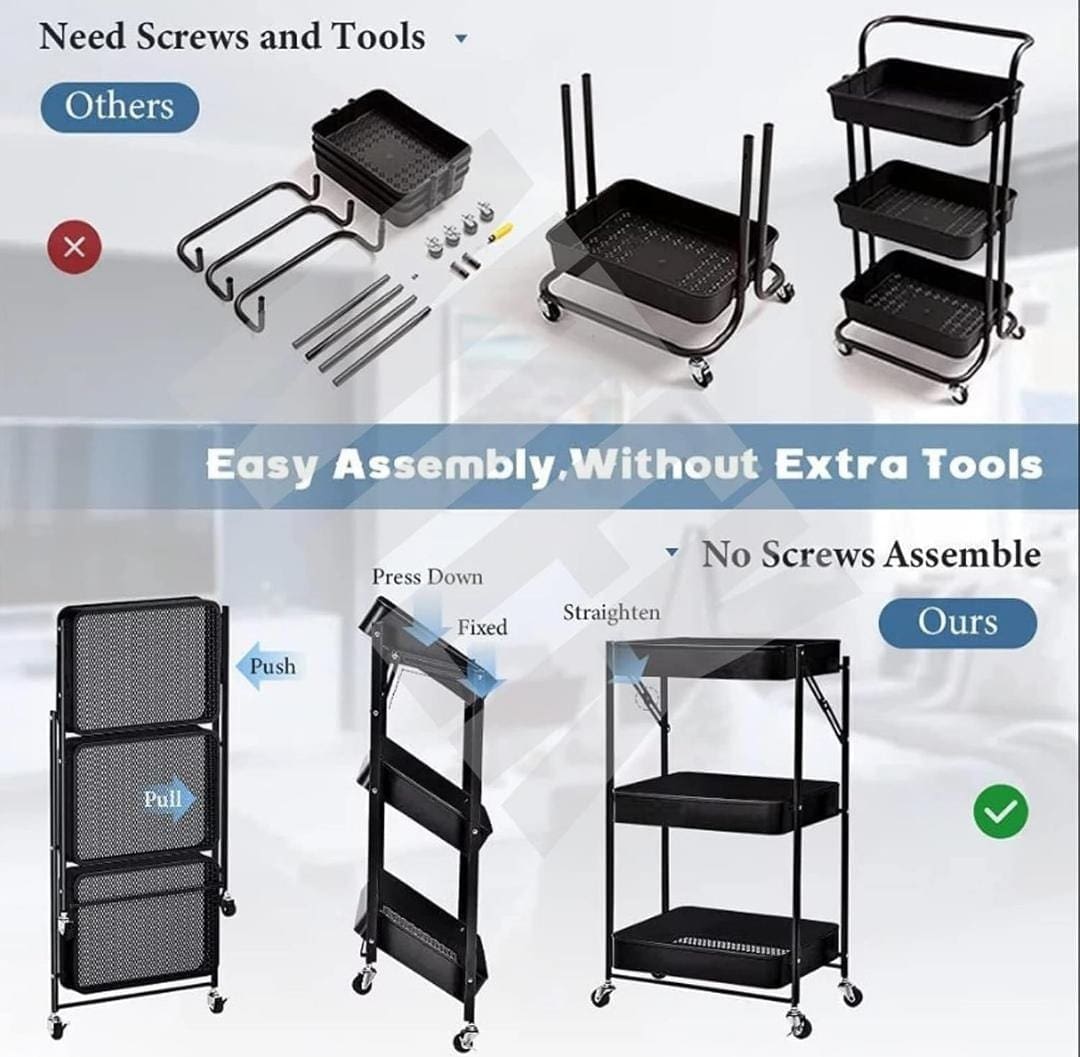 Collapsible 3 Tier Metal Cart image 1