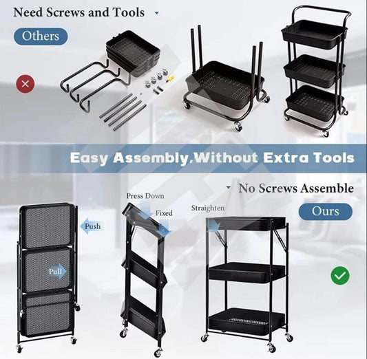 Collapsible 3 Tier Metal Cart image 1