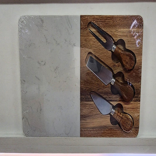 Danny Home Marble Acacia Wood Splicing Plate Set image 0
