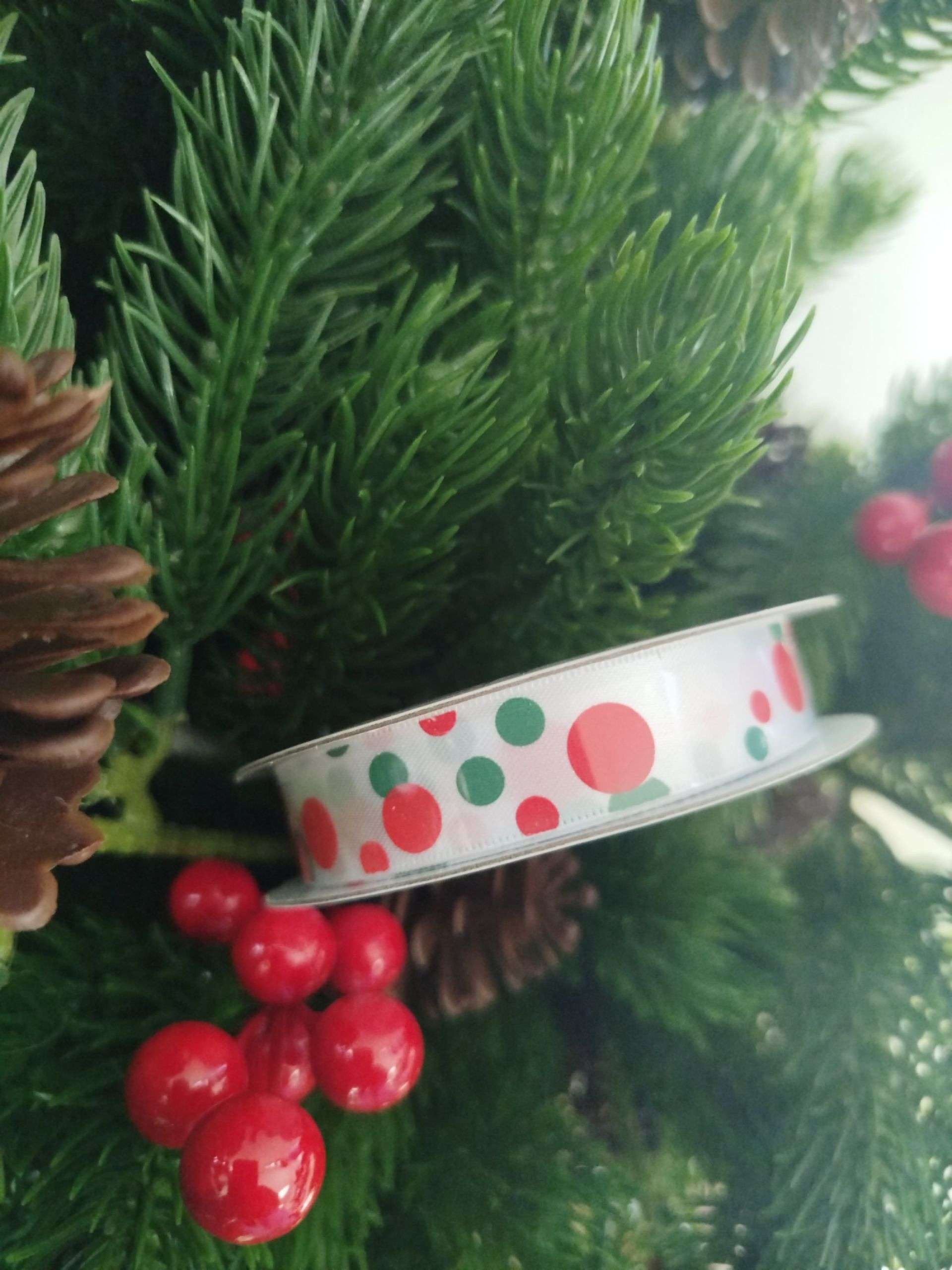 Narrow Christmas Ribbon 1.6cm x 2.7m - Red and Green Bubble image