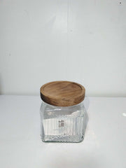 Ribbed Glass Storage Jar with Wooden Covers image 3