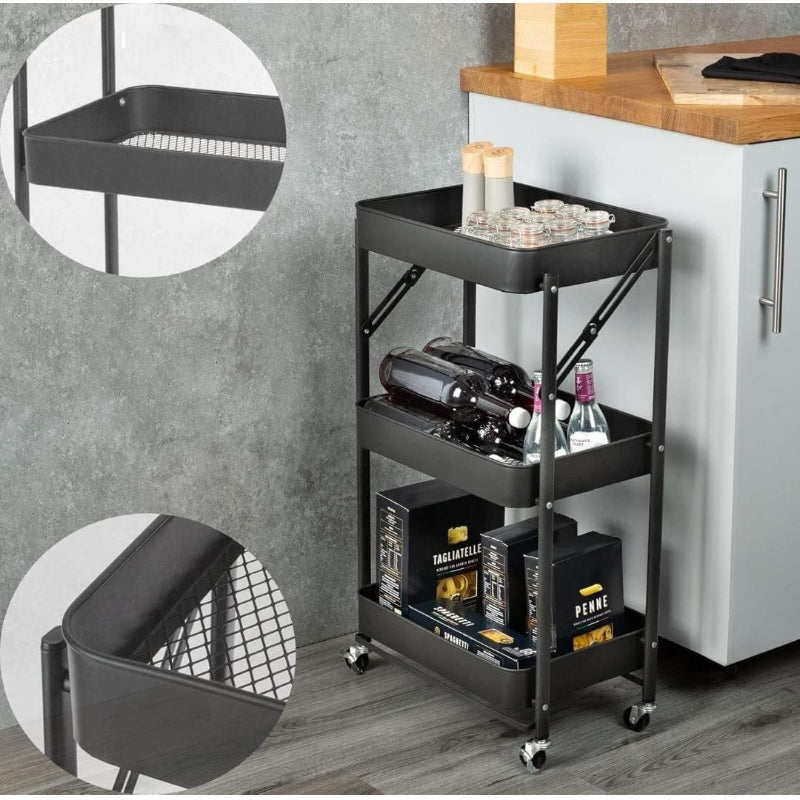 Collapsible 3 Tier Metal Cart image 0