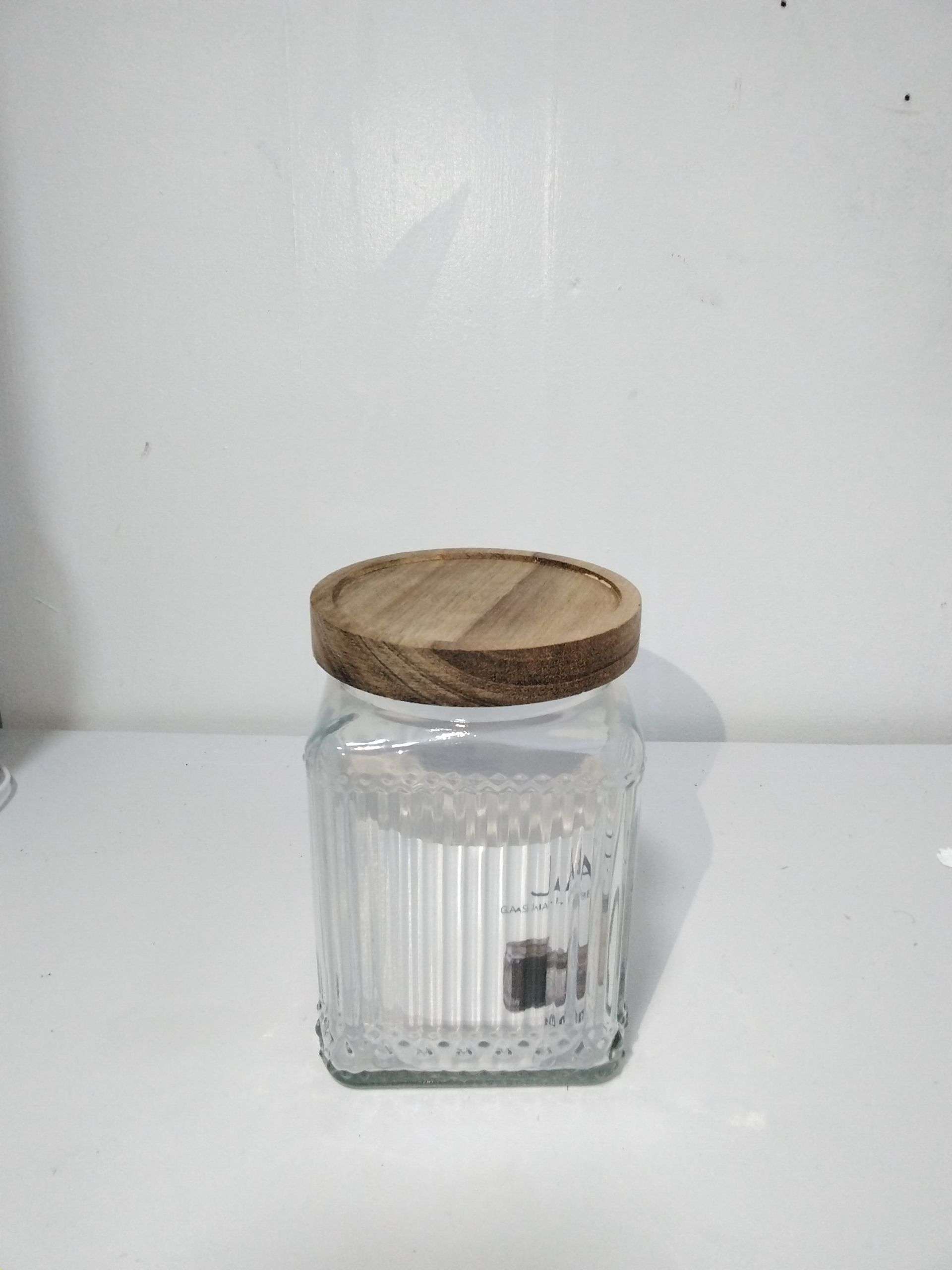 Ribbed Glass Storage Jar with Wooden Covers image 1