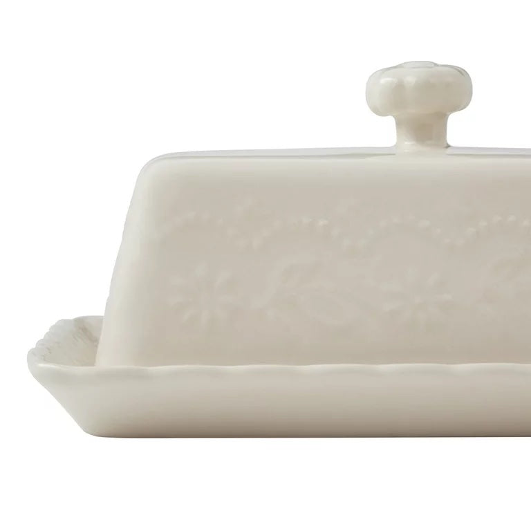Pioneer Woman Toni 5-Piece Stoneware Butter Dish, Gravy Boat, and Salt &amp; Pepper Serve Set, Linen image 3