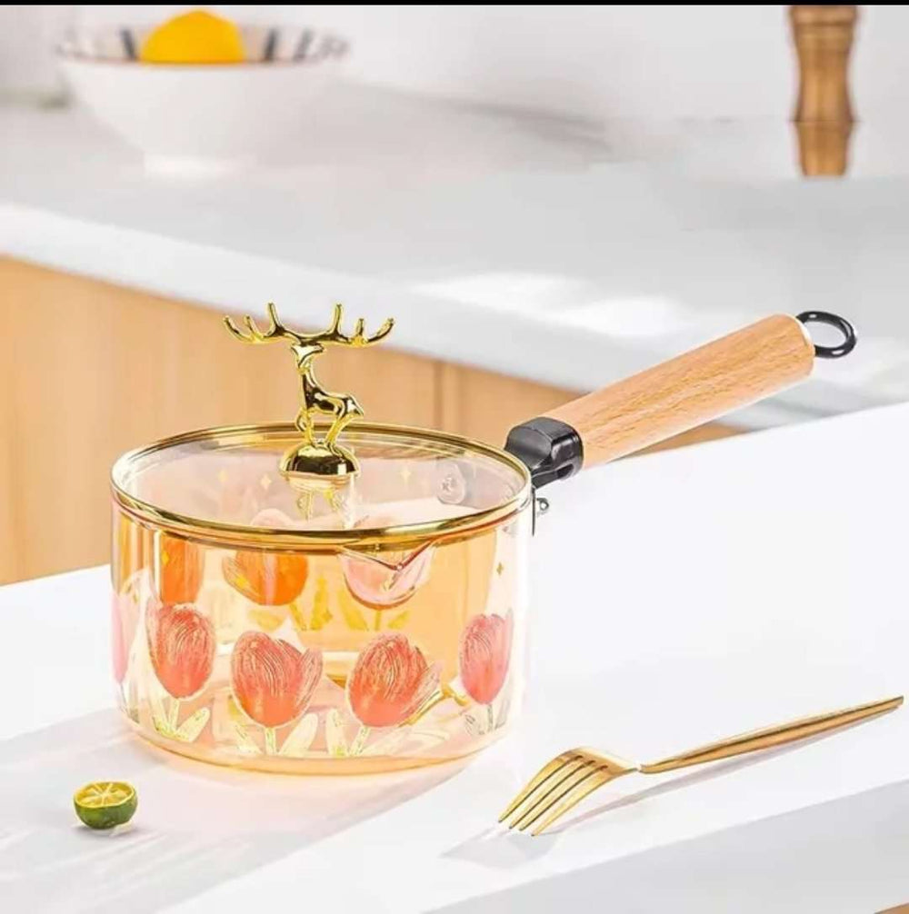 Glass Tulip Pots - Sauce Pot with Wooden Handle 1.8L image