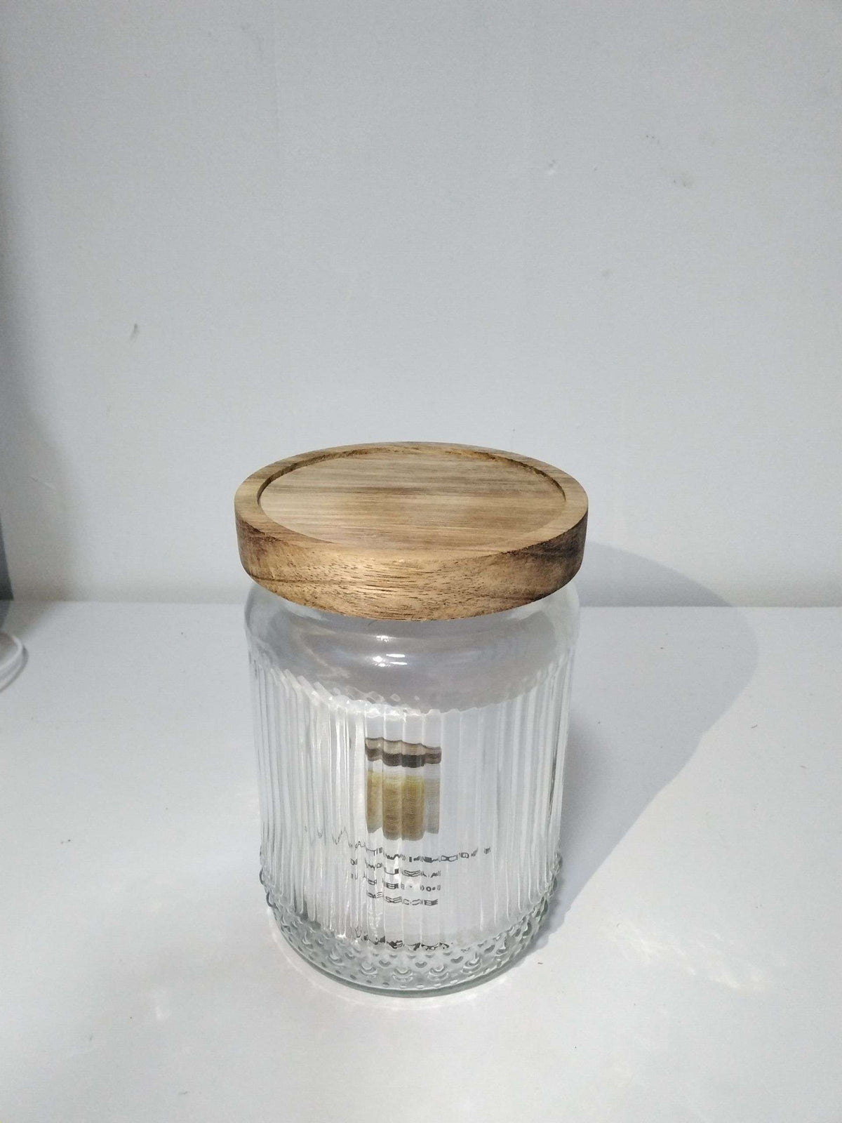 Ribbed Glass Storage Jar with Wooden Covers - Round, 1000ML image