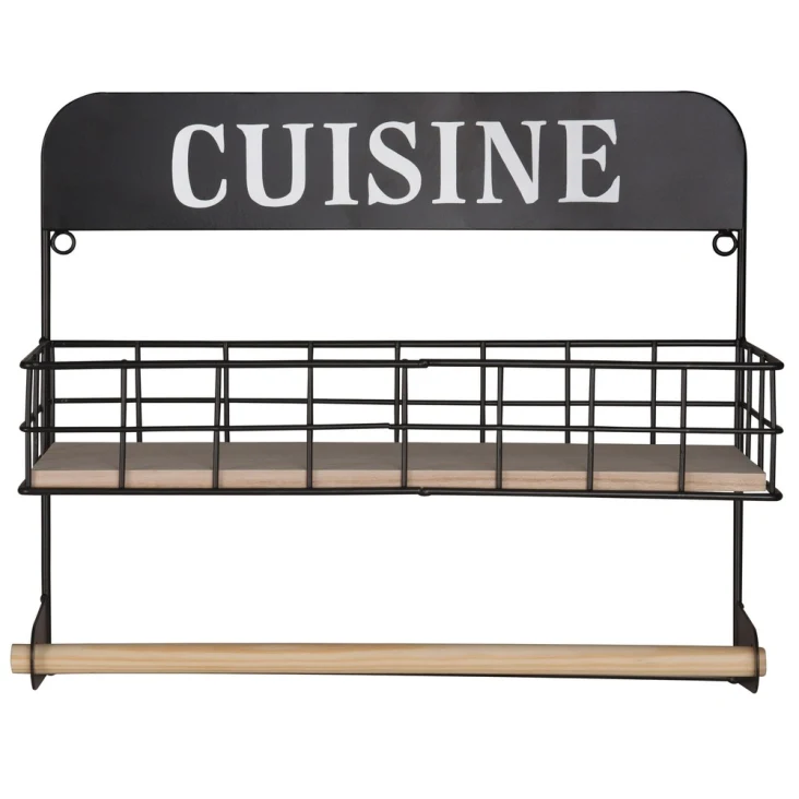 Black & Wood Kitchen Shelf & Towel Holder image 1
