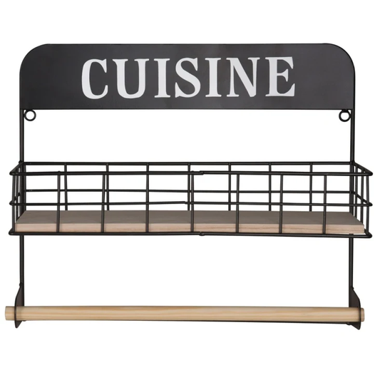 Black & Wood Kitchen Shelf & Towel Holder image 1