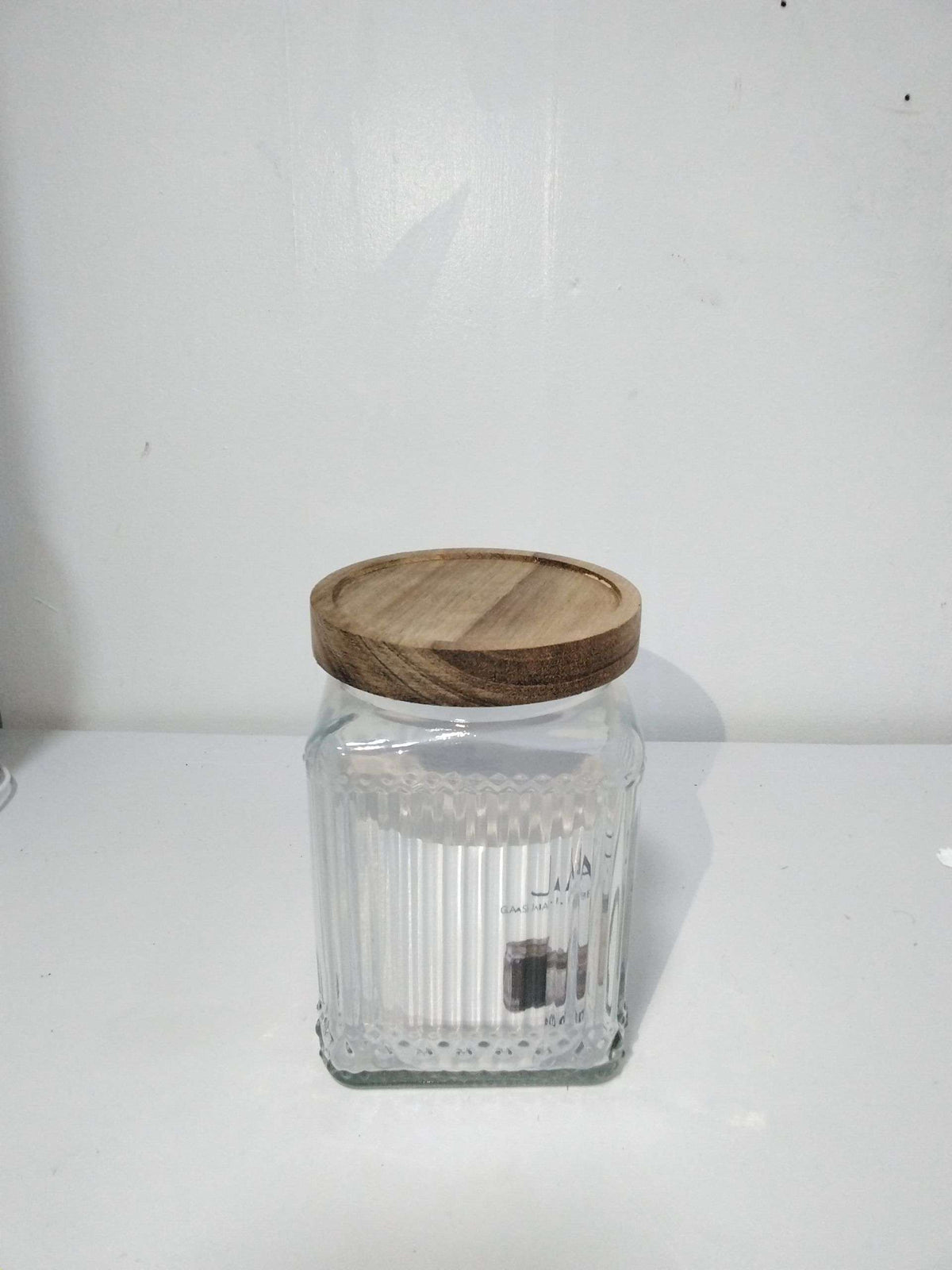 Ribbed Glass Storage Jar with Wooden Covers - Square, 1000ML image