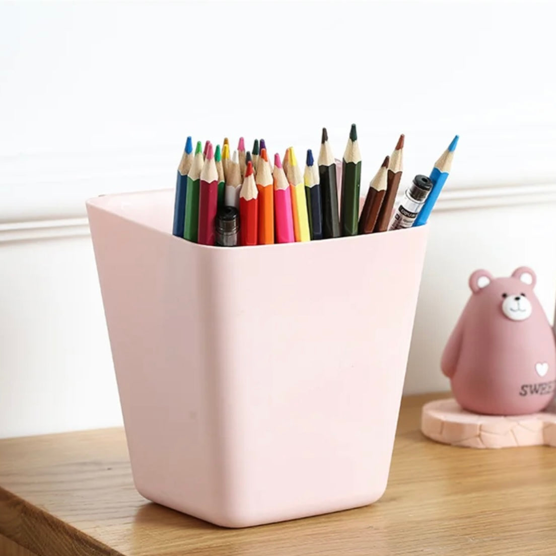 Hanging Plastic Stationery Bucket - Pink image