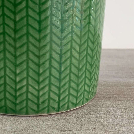Green Herringbone Ceramic Canister with Bamboo Lid image 1