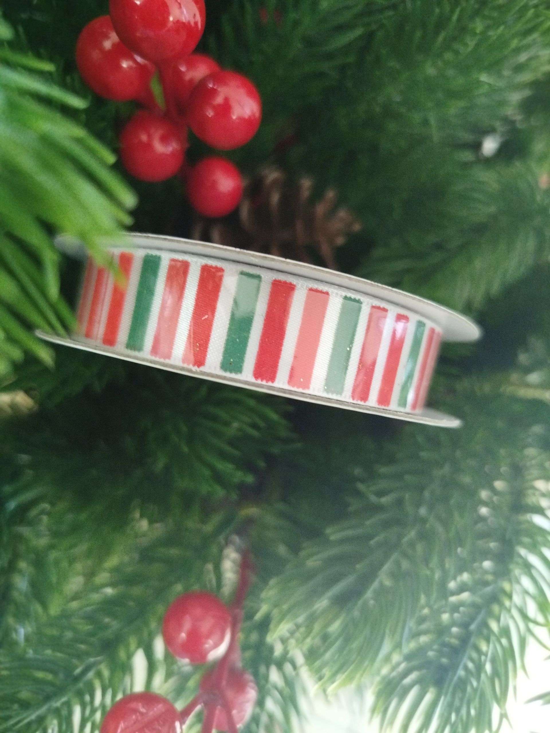 Narrow Christmas Ribbon 1.6cm x 2.7m - Red and Green Vertical image