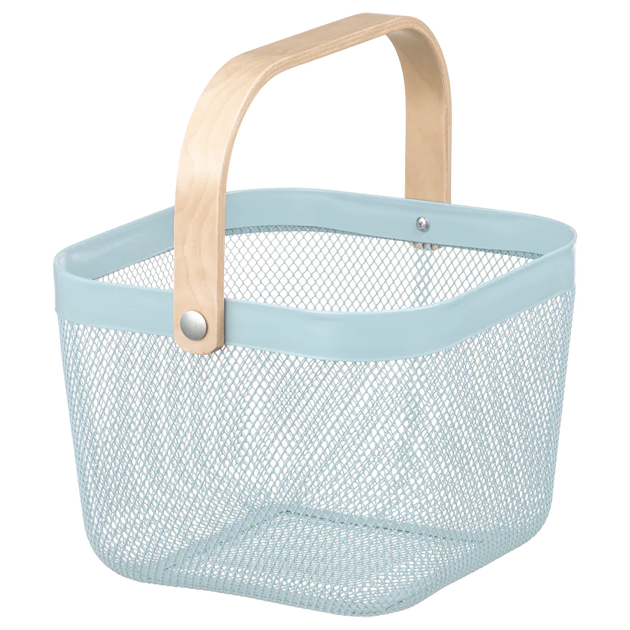 Metal Basket with Wood Finish Handle - Small, Pink image