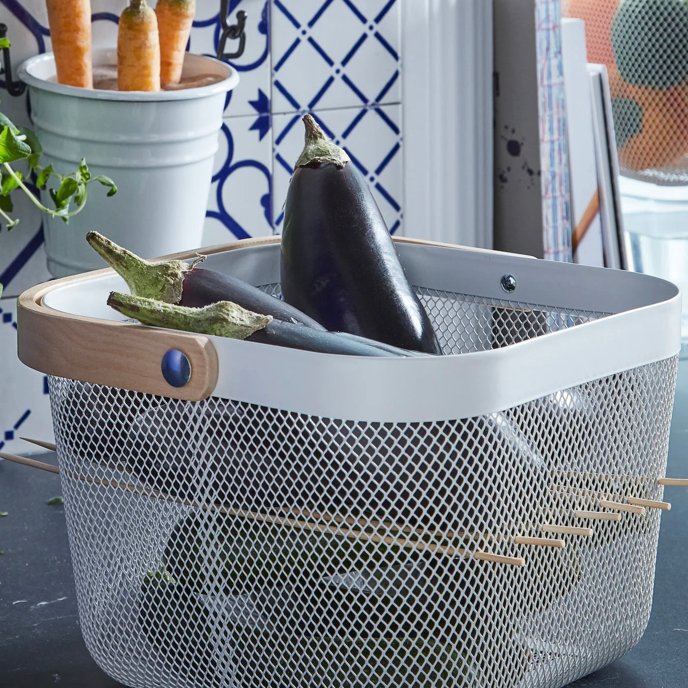 Metal Basket with Wood Finish Handle image 2