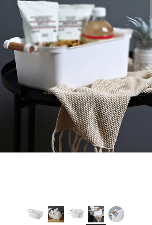 Plastic Storage Basket with Wooden Handle