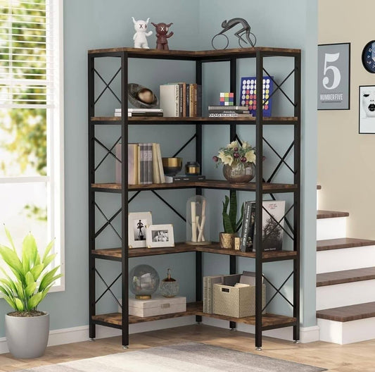 Corner Bookshelf with Metal Frame