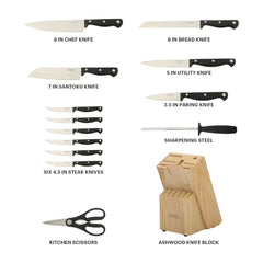 Martha Stewart Keswick 14 Piece Stainless Steel Knife Set with Wood Block