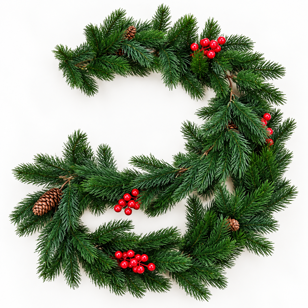 Artificial Fir Garland with Red Berries and Pine Cones
76"