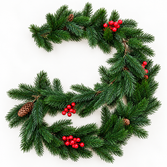 Artificial Fir Garland with Red Berries and Pine Cones
76"