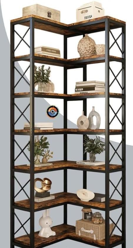Corner Bookshelf with Metal Frame