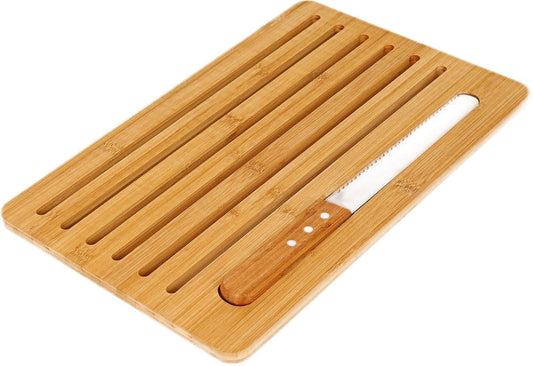 Bamboo Bread Cutting Board with Built-In Knife Slot