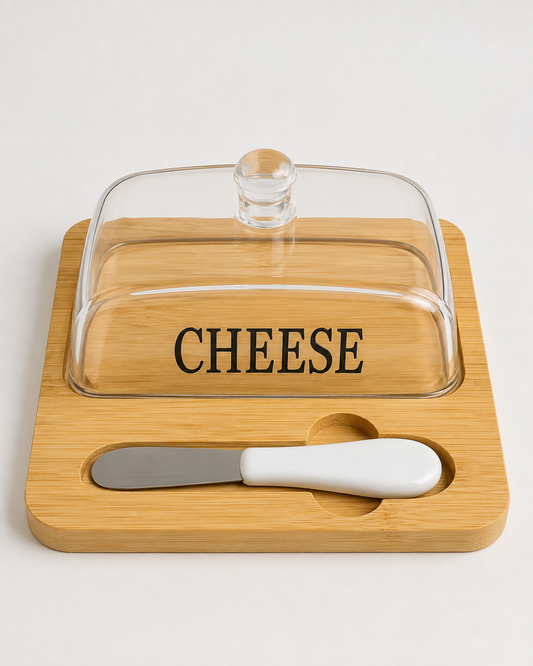 Bamboo Cheese Dish with Dome Lid and Spreader Knife